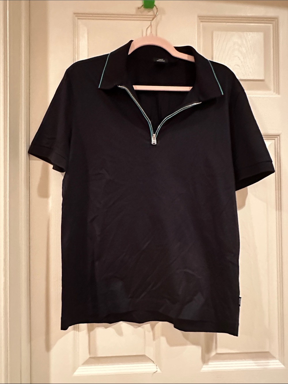 Boss Men's Black Half-Zip Polo Shirt with Contrast Trim